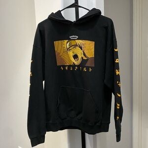Naruto Men’s Black Yellow Hooded Graphic Sweatshirt Hoodie Drawstring Size Large